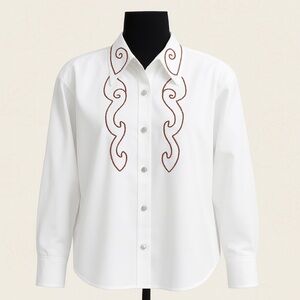 Ali Miles Western Embroidered Button Down Shirt White Red Concho Size 14